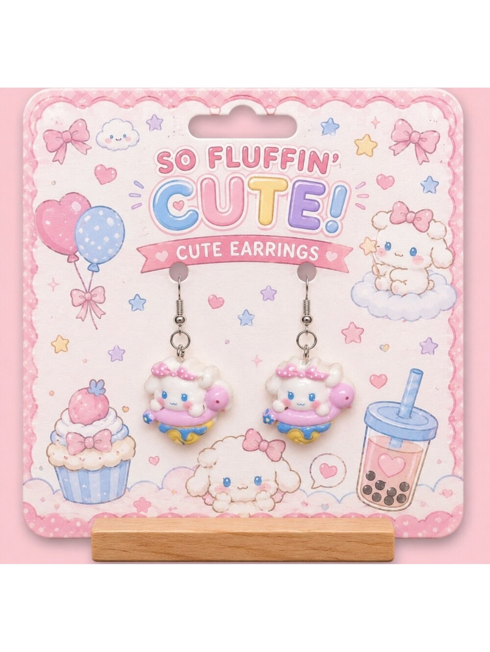 Kawaii Sanrio Cinnamaroll Ice Cream Cone Summer Pool Hypoallergenic Earrings